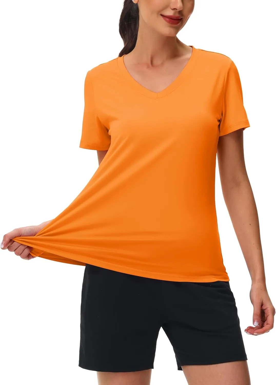 MAGCOMSEN Workout Shirts for Women UPF 80  V-Neck Tees Quick Dry Yoga Top Short Sleeve T-Shirts Gym Athletic