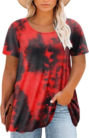 Magritta Plus Size Tops for Women Casual Summer Crew Neck Tunics Short Sleeve Loose Shirts Blouses 1X-5X