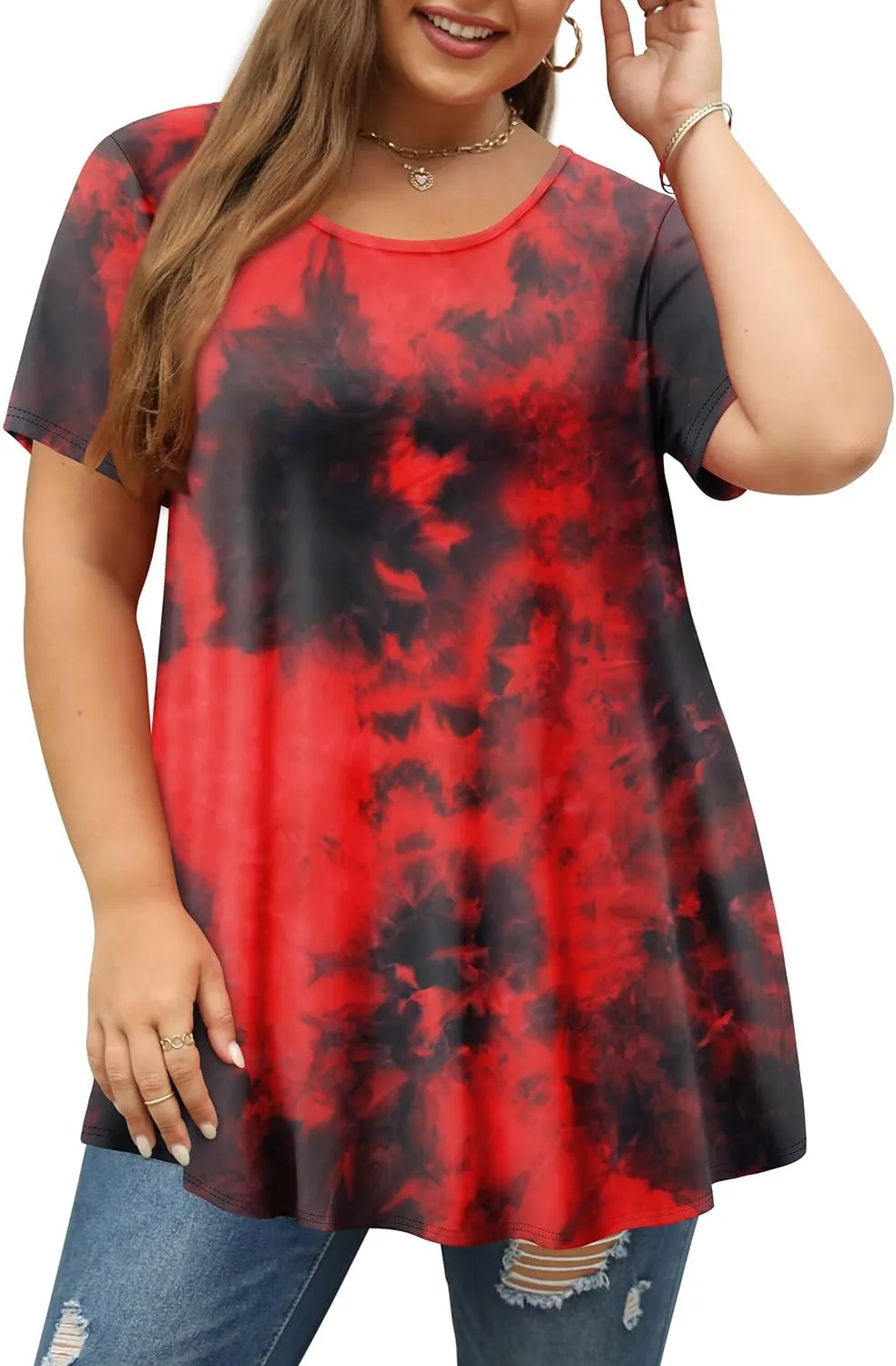 Magritta Plus Size Tops for Women Casual Summer Crew Neck Tunics Short Sleeve Loose Shirts Blouses 1X-5X