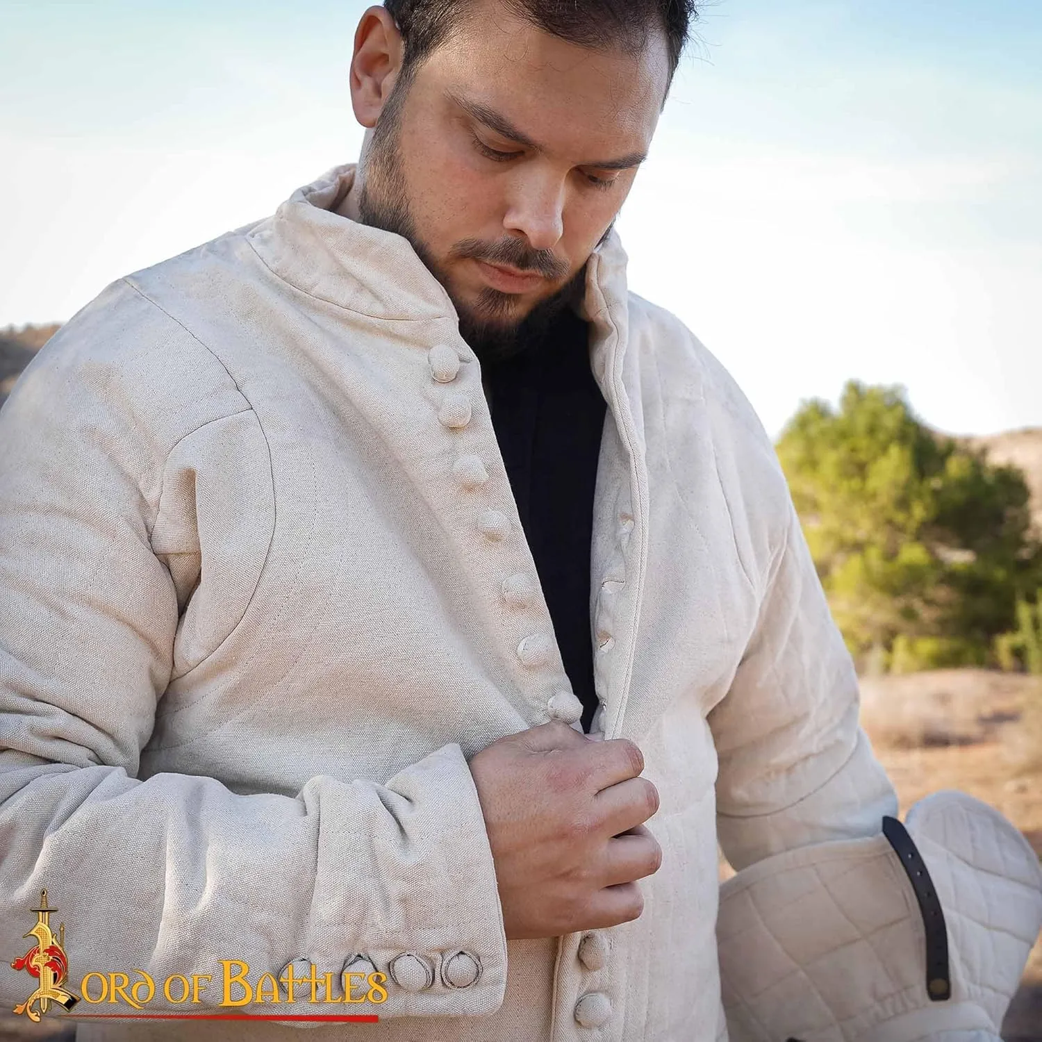 Medieval Gambeson Real Armor Quilted Gambeson with Buttoned Thick Padded Coat Canvas Cotton with Three Layers of Padding