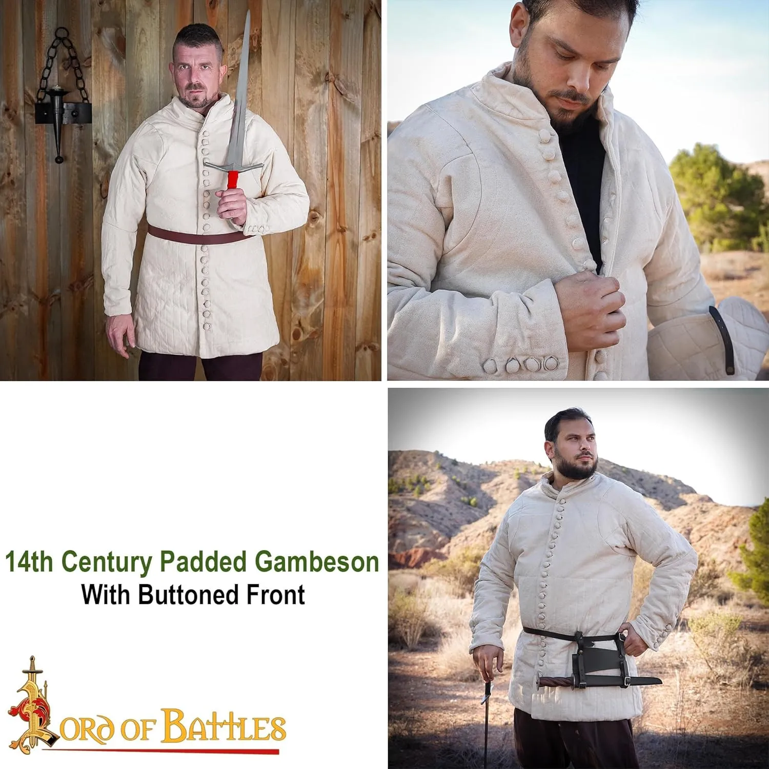 Medieval Gambeson Real Armor Quilted Gambeson with Buttoned Thick Padded Coat Canvas Cotton with Three Layers of Padding
