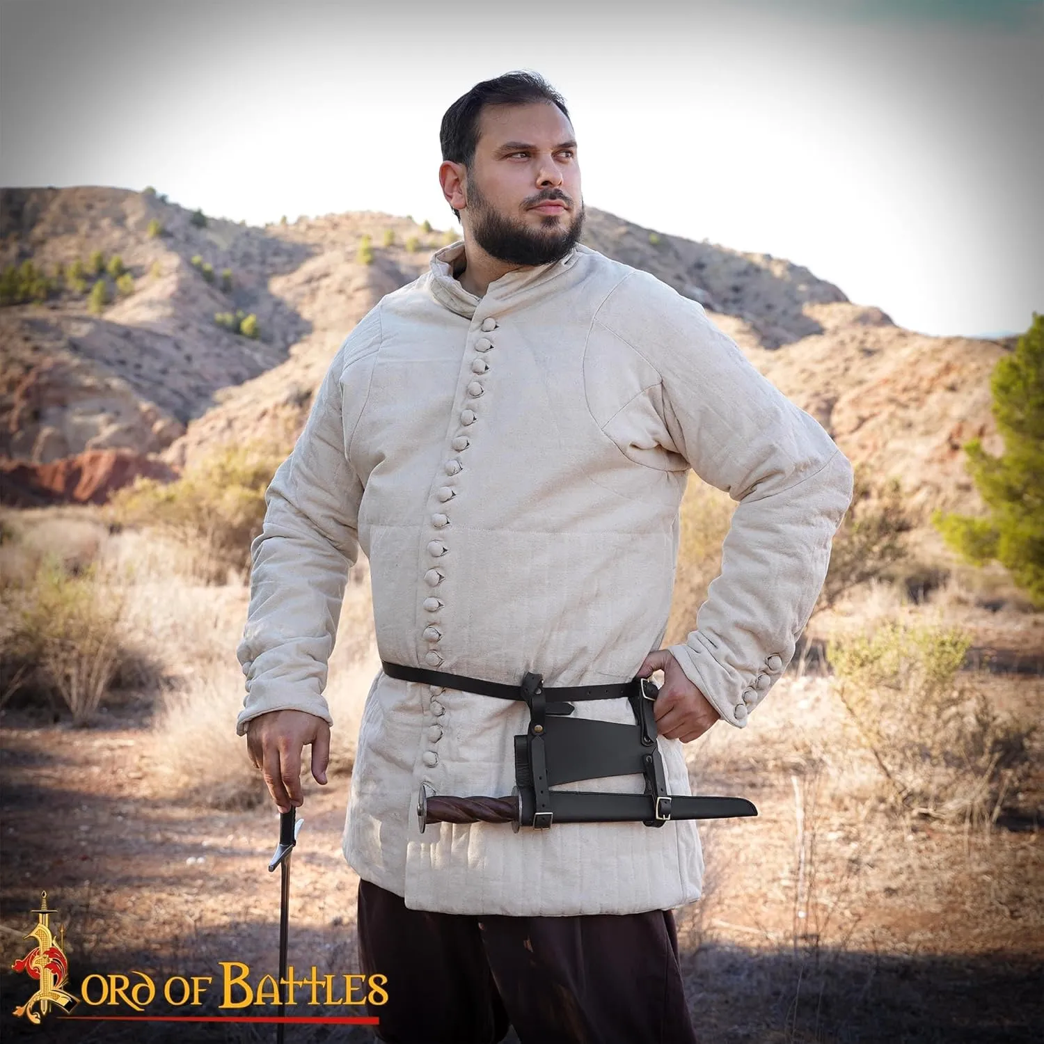 Medieval Gambeson Real Armor Quilted Gambeson with Buttoned Thick Padded Coat Canvas Cotton with Three Layers of Padding