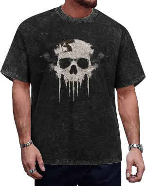 Men Vintage Graphic Tees Washed Oversized Skull 3D Printed T-Shirts Casual Streetwear Shirt Summer Tops