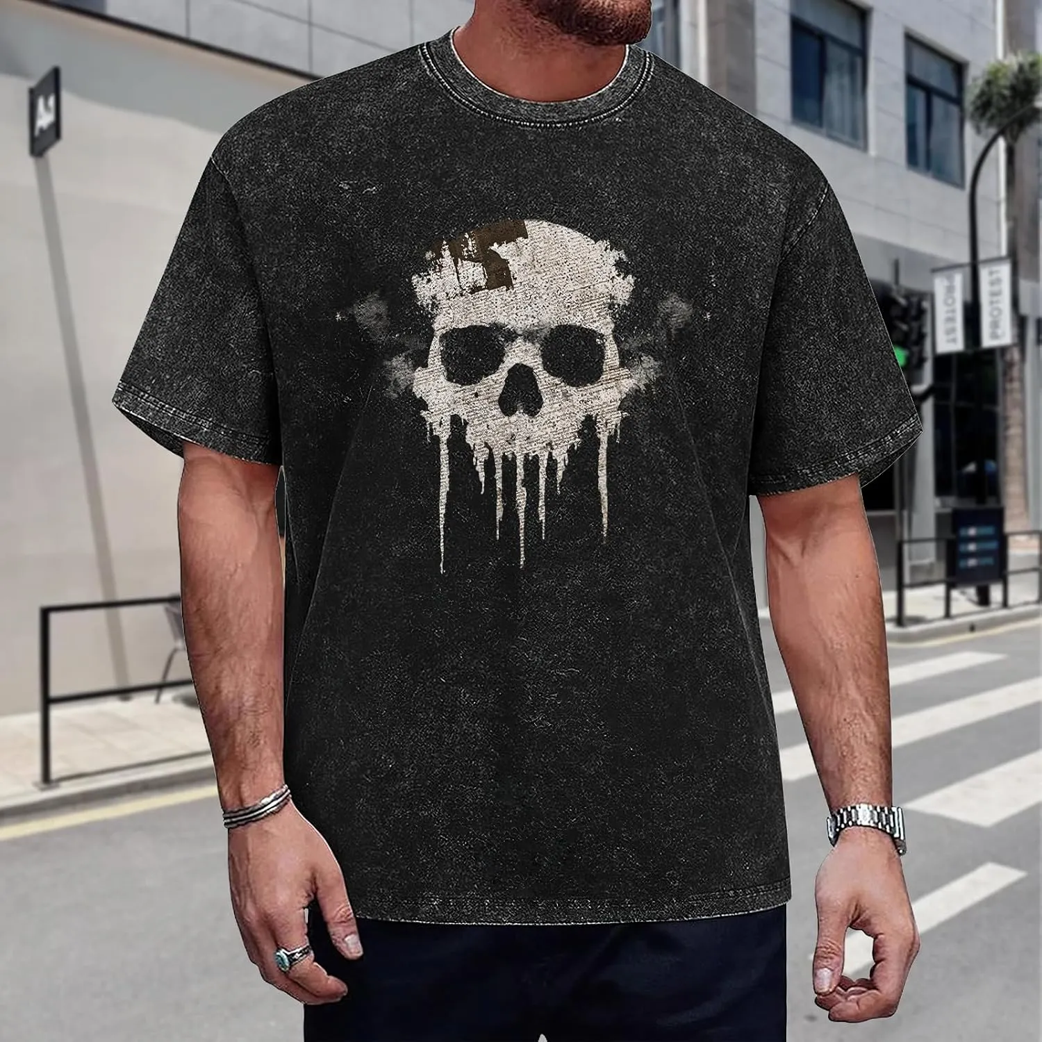 Men Vintage Graphic Tees Washed Oversized Skull 3D Printed T-Shirts Casual Streetwear Shirt Summer Tops