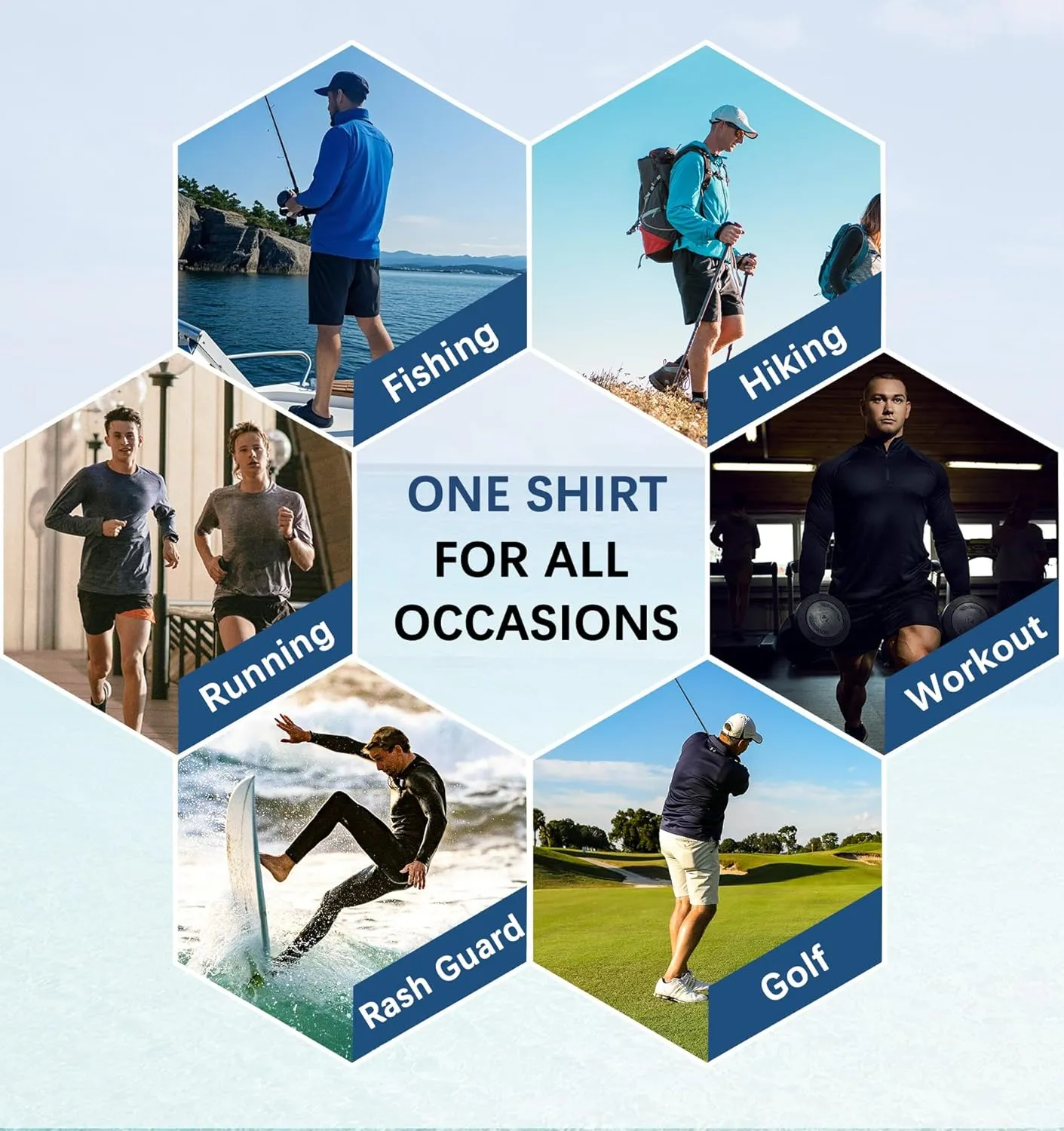 Men's 1/4 Zip Long Sleeve Sun Shirts UPF 50  Rash Guard Shirt Quick Dry Fishing Running Outdoor Shirts
