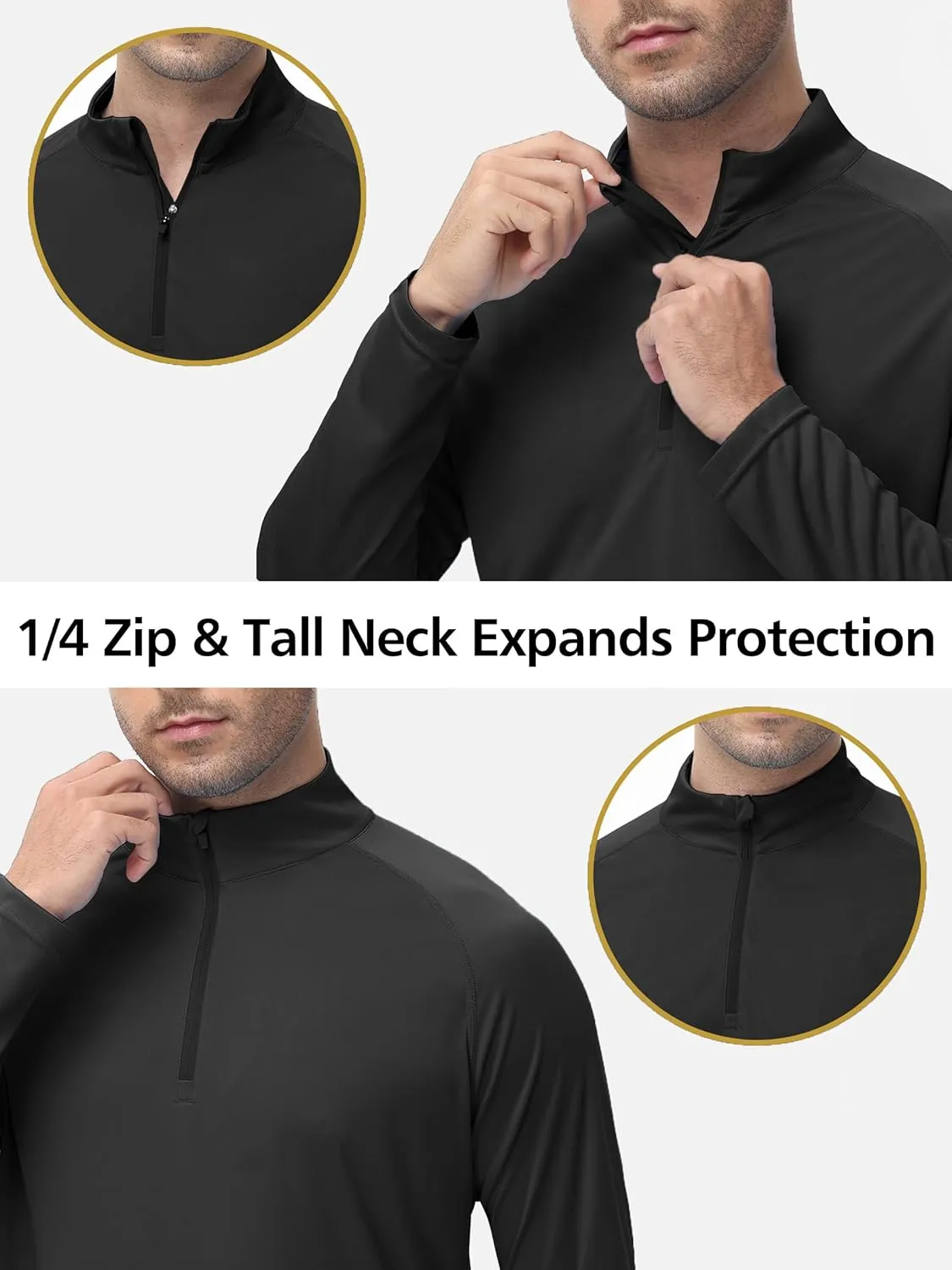 Men's 1/4 Zip Long Sleeve Sun Shirts UPF 50  Rash Guard Shirt Quick Dry Fishing Running Outdoor Shirts