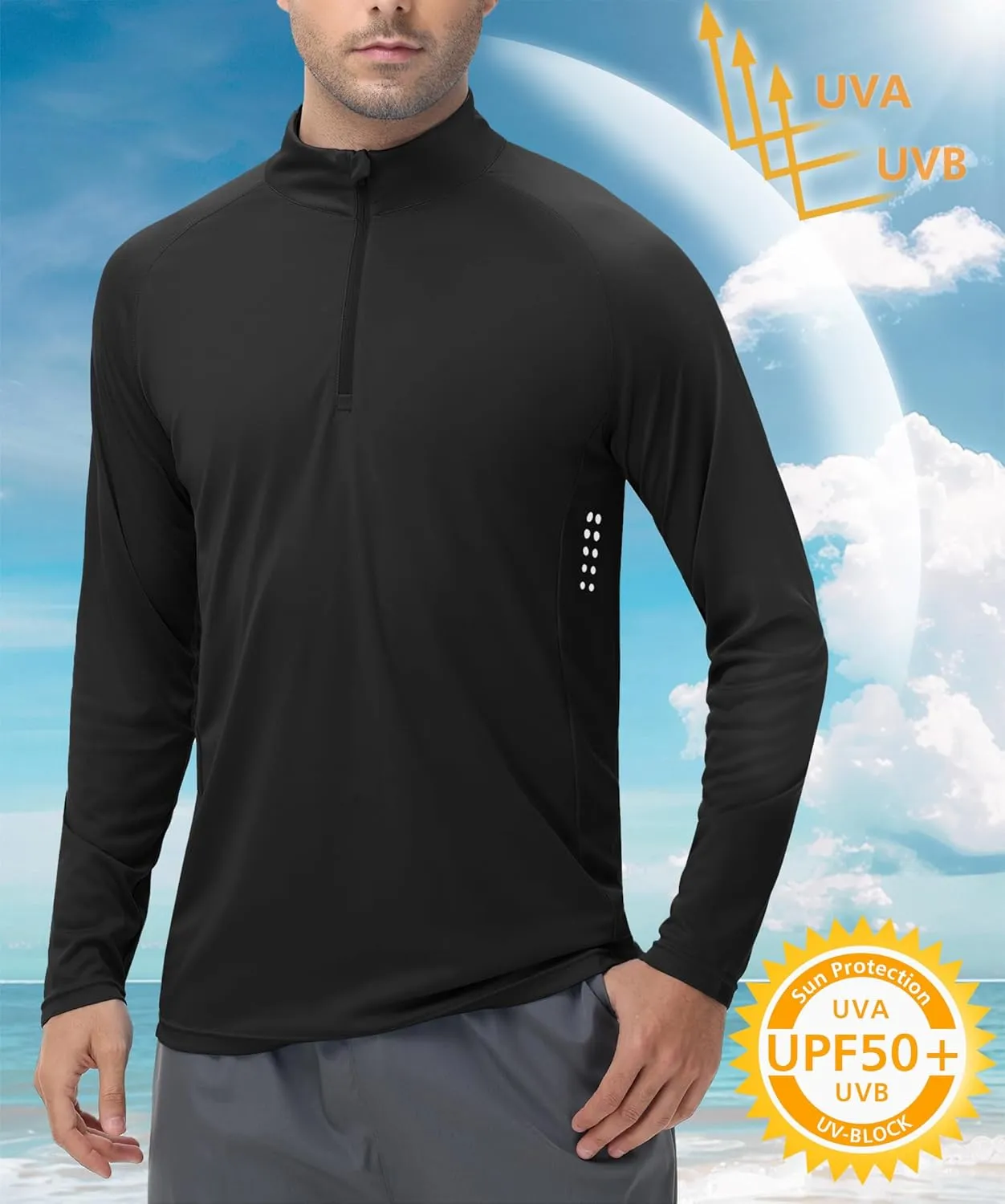 Men's 1/4 Zip Long Sleeve Sun Shirts UPF 50  Rash Guard Shirt Quick Dry Fishing Running Outdoor Shirts