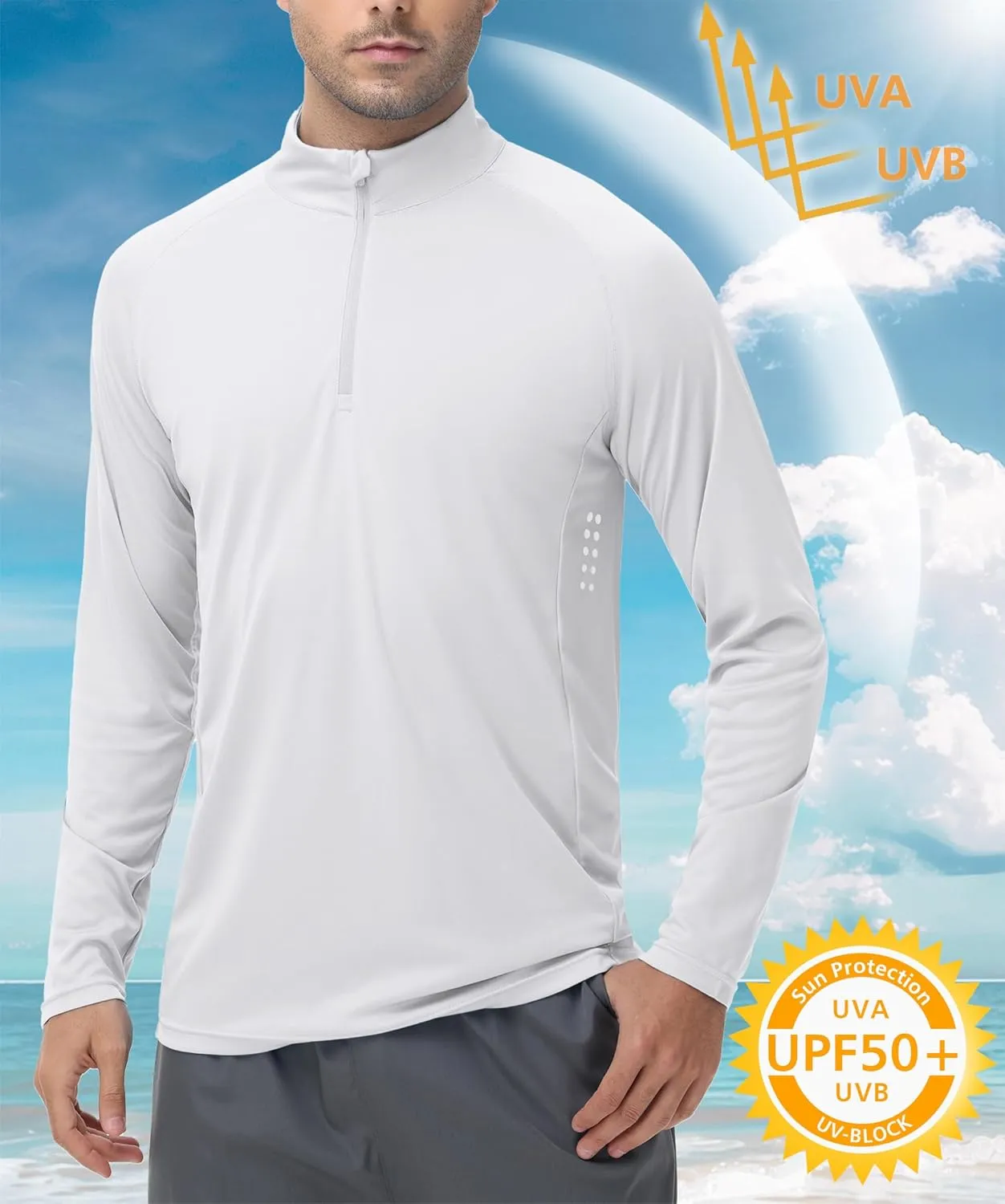 Men's 1/4 Zip Long Sleeve Sun Shirts UPF 50  Rash Guard Shirt Quick Dry Fishing Running Outdoor Shirts