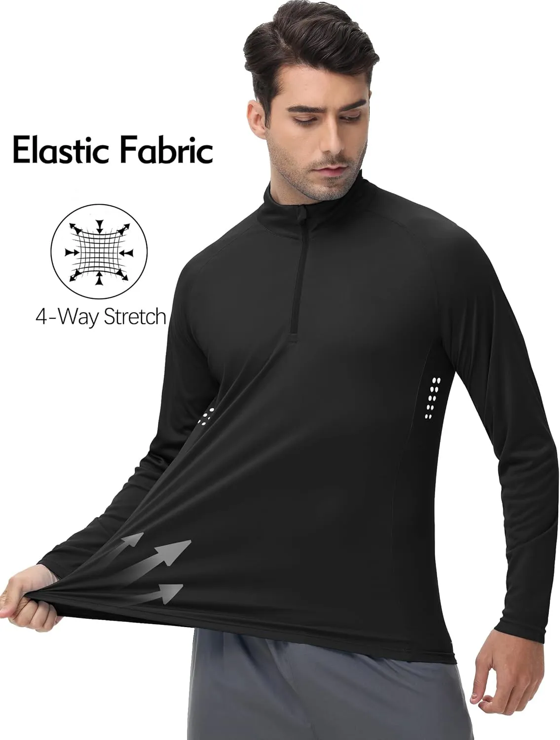 Men's 1/4 Zip Long Sleeve Sun Shirts UPF 50  Rash Guard Shirt Quick Dry Fishing Running Outdoor Shirts