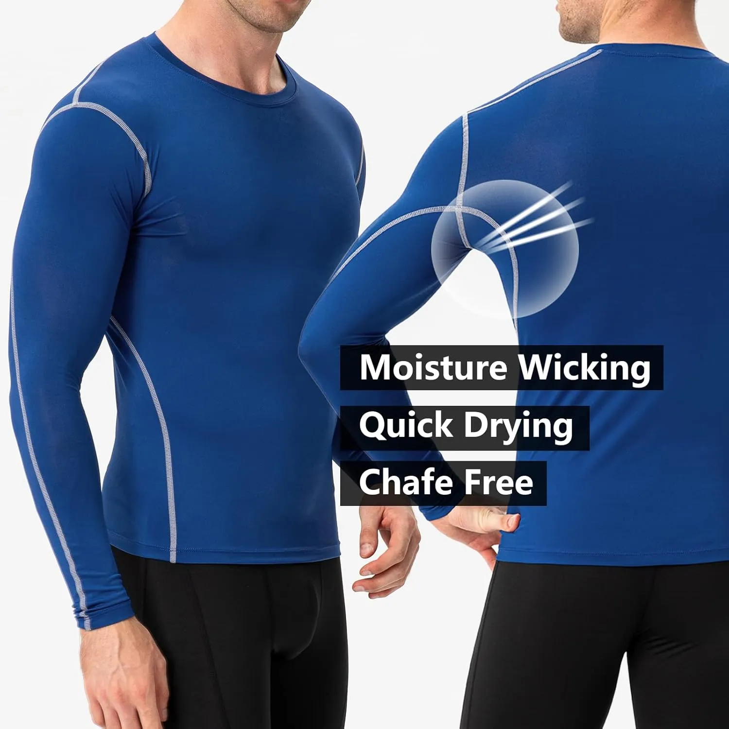 Men's Athletic Compression Shirts Long Sleeve Qucik Dry Sports Crewneck Workout Running Tops Baselayer Gym Undershirt