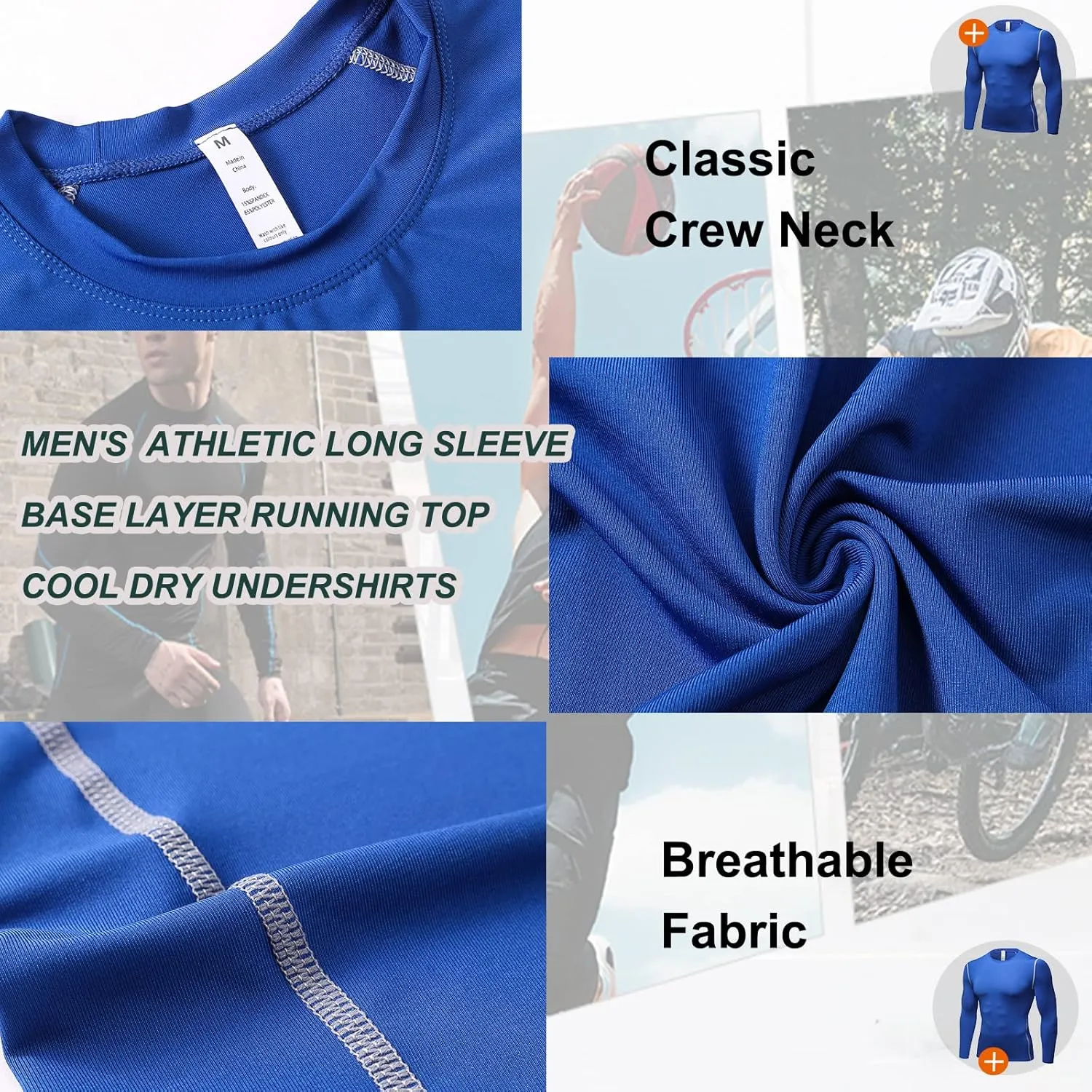 Men's Athletic Compression Shirts Long Sleeve Qucik Dry Sports Crewneck Workout Running Tops Baselayer Gym Undershirt