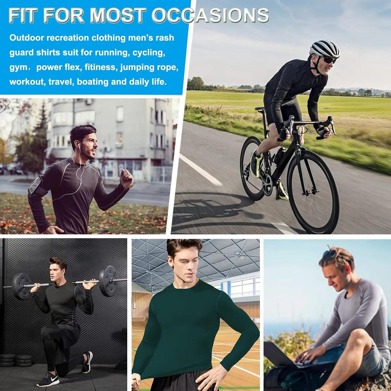 Men's Athletic Compression Shirts Long Sleeve Qucik Dry Sports Crewneck Workout Running Tops Baselayer Gym Undershirt