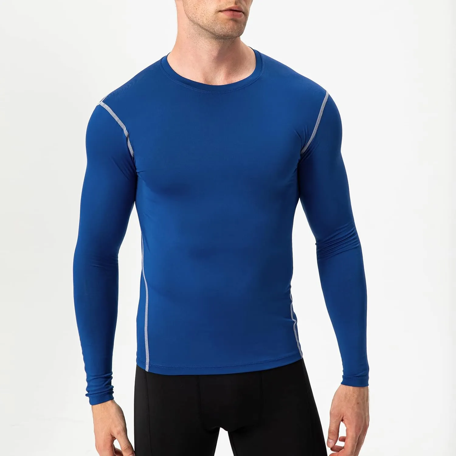 Men's Athletic Compression Shirts Long Sleeve Qucik Dry Sports Crewneck Workout Running Tops Baselayer Gym Undershirt