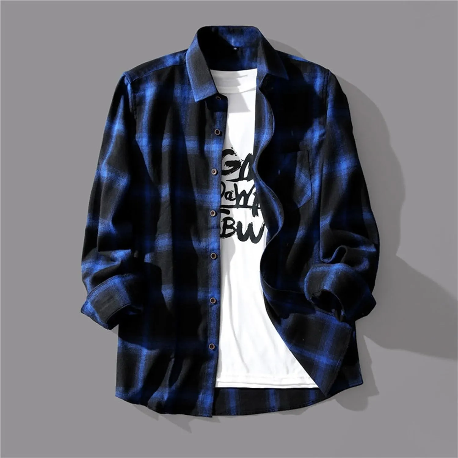 Mens Button Down Shirt Regular Fit Long Sleeve Buffalo Plaid Lapel Camp Shirts Casual Lightweight Jacket Fashion Tops