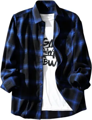 Mens Button Down Shirt Regular Fit Long Sleeve Buffalo Plaid Lapel Camp Shirts Casual Lightweight Jacket Fashion Tops
