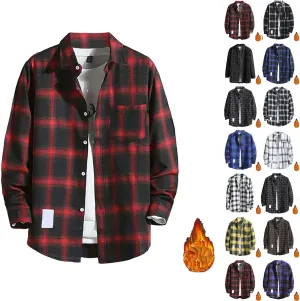 Mens Button Down Shirt Regular Fit Long Sleeve Buffalo Plaid Lapel Camp Shirts Casual Lightweight Jacket Fashion Tops