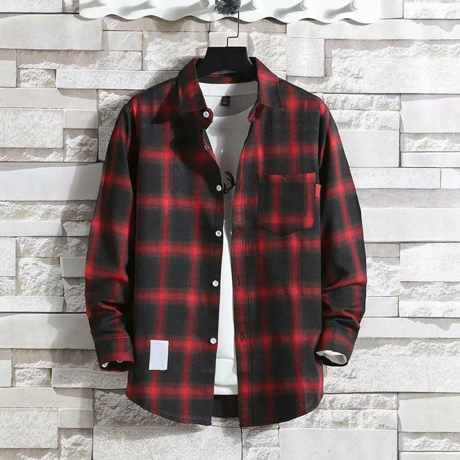 Mens Button Down Shirt Regular Fit Long Sleeve Buffalo Plaid Lapel Camp Shirts Casual Lightweight Jacket Fashion Tops