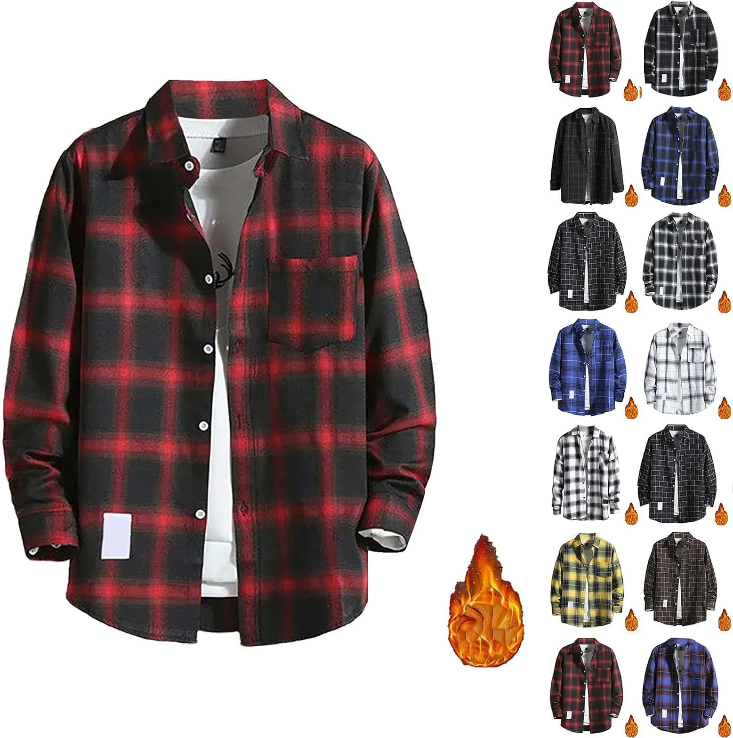 Mens Button Down Shirt Regular Fit Long Sleeve Buffalo Plaid Lapel Camp Shirts Casual Lightweight Jacket Fashion Tops