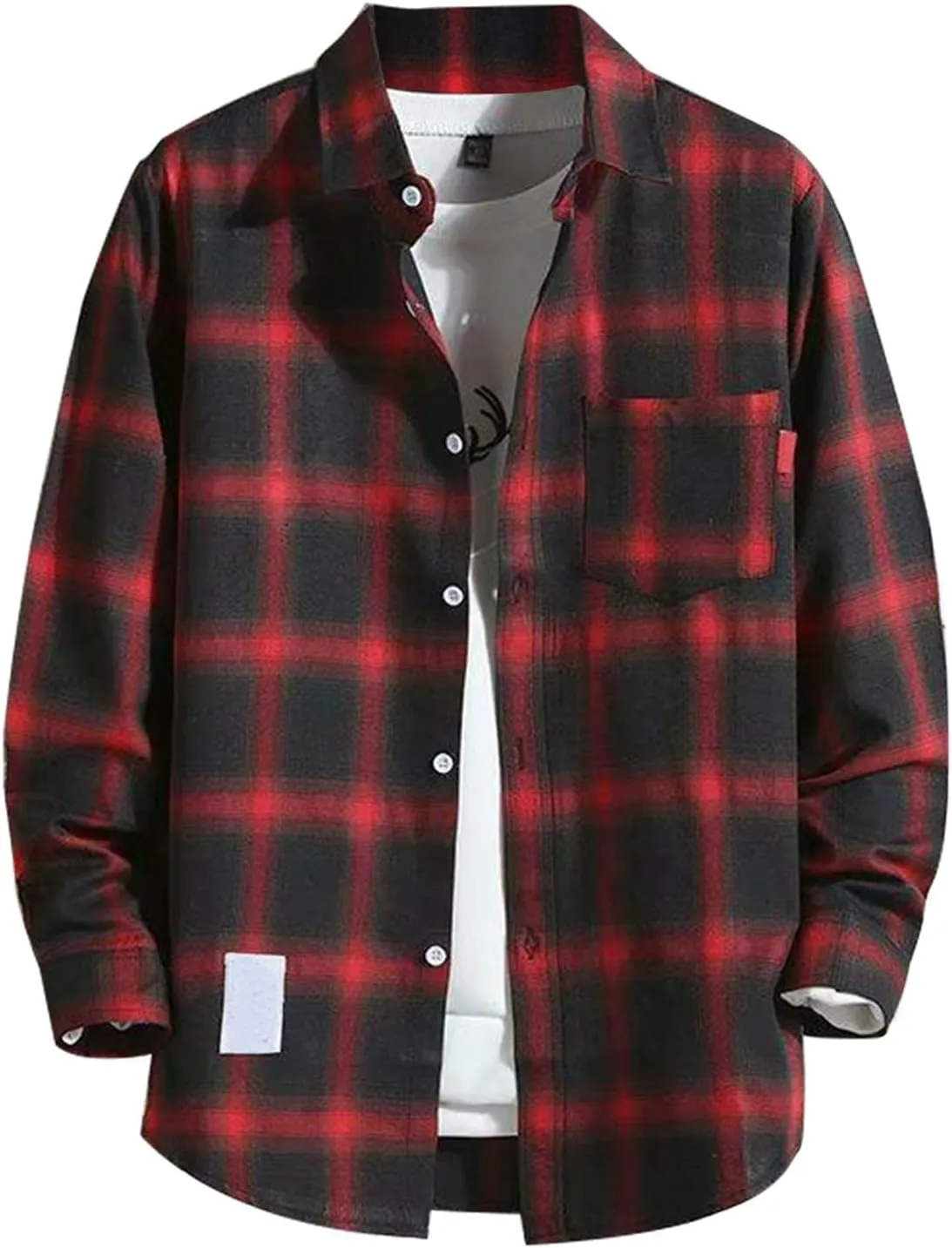 Mens Button Down Shirt Regular Fit Long Sleeve Buffalo Plaid Lapel Camp Shirts Casual Lightweight Jacket Fashion Tops