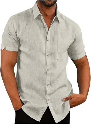 Mens Button Down Short Sleeve Textured Wrinkle Free Stretch Shirts Business Casual Work Dress Shirts Hawaiian Outfits Clothes