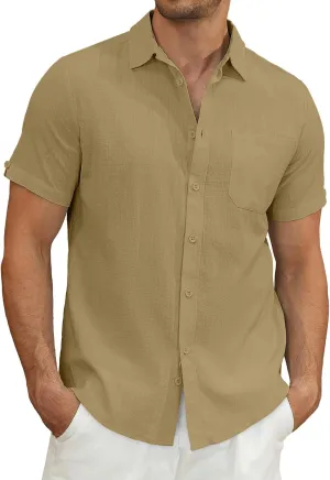 Mens Casual Button Down Shirts Short Sleeve Cotton Dress Shirt
