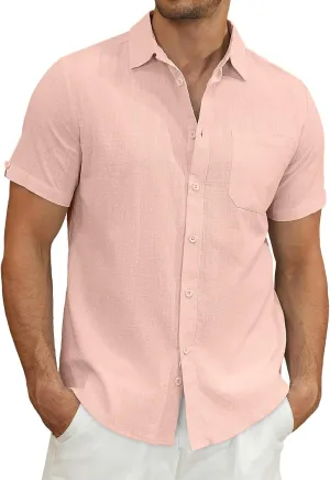 Mens Casual Button Down Shirts Short Sleeve Cotton Dress Shirt