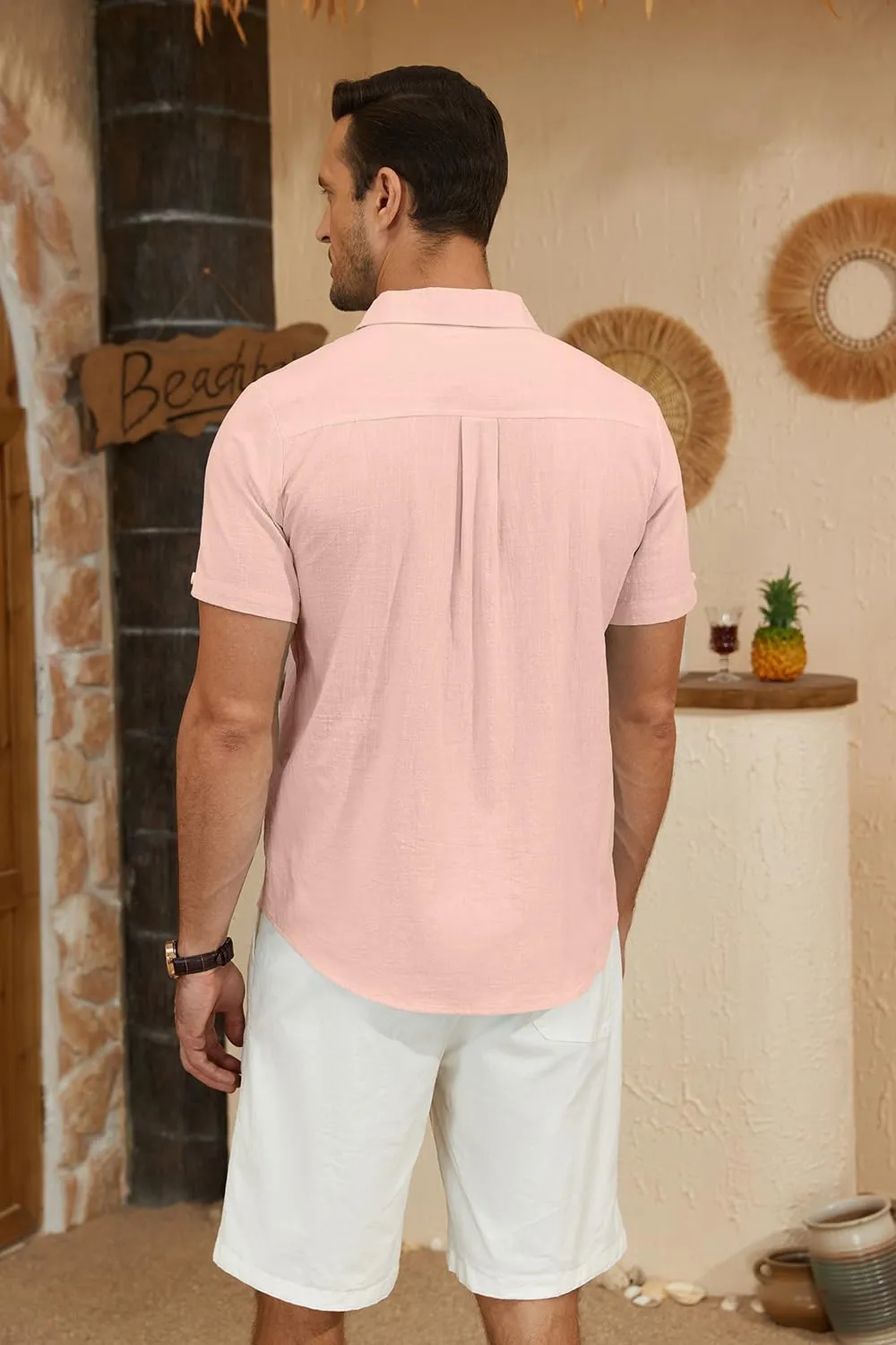 Mens Casual Button Down Shirts Short Sleeve Cotton Dress Shirt