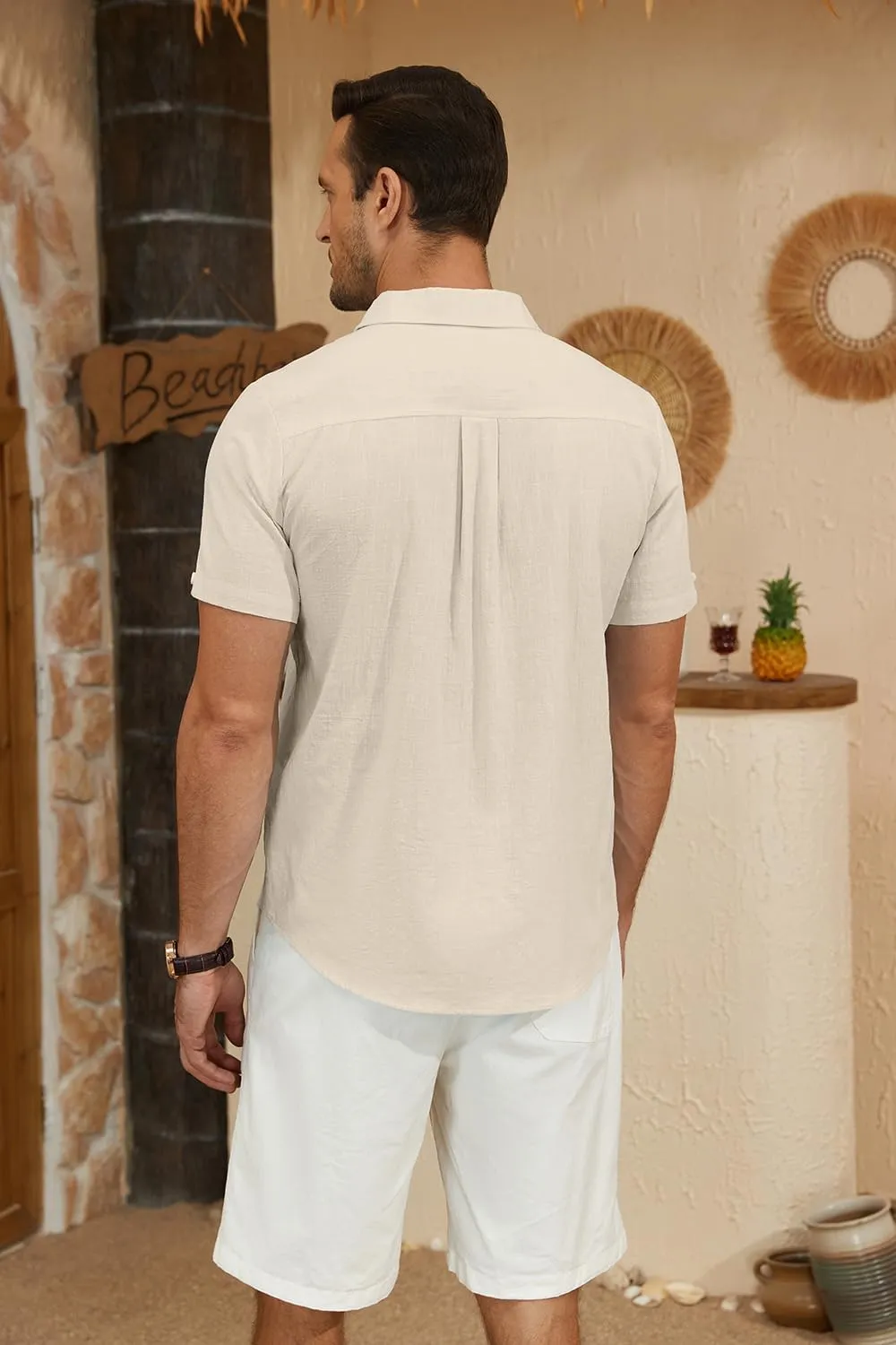 Mens Casual Button Down Shirts Short Sleeve Cotton Dress Shirt