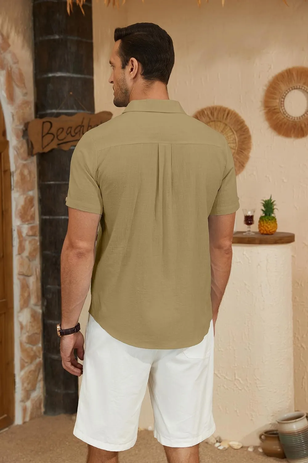 Mens Casual Button Down Shirts Short Sleeve Cotton Dress Shirt