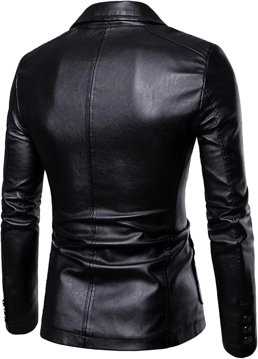 Men's Casual Coat Solid Leather Faux Single Breasted Blazers Jacket Slim Lapel Collar Pocket Warm Motorcycle Suit