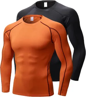Men's Compression Shirts Long Sleeve Workout Baselayer Quick Dry Athletic T Shirts Sport Running Tops 1/2 Pack