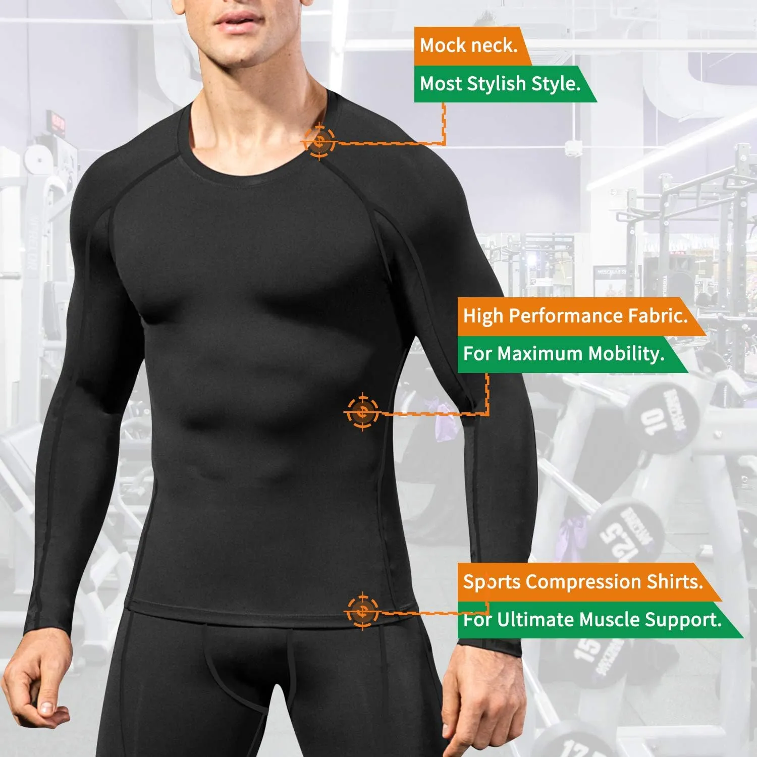 Men's Compression Shirts Long Sleeve Workout Baselayer Quick Dry Athletic T Shirts Sport Running Tops 1/2 Pack
