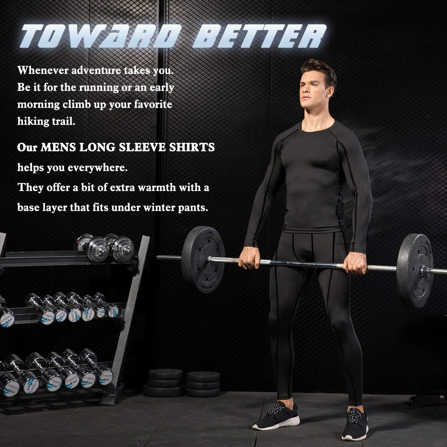 Men's Compression Shirts Long Sleeve Workout Baselayer Quick Dry Athletic T Shirts Sport Running Tops 1/2 Pack