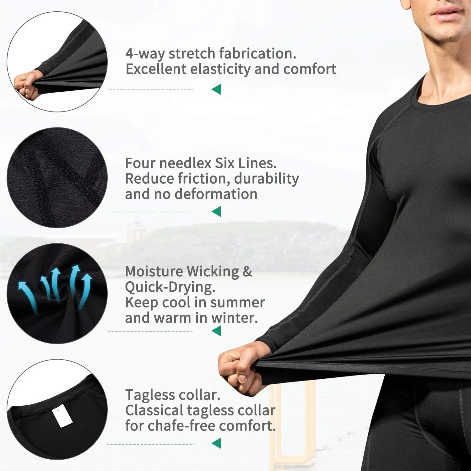 Men's Compression Shirts Long Sleeve Workout Baselayer Quick Dry Athletic T Shirts Sport Running Tops 1/2 Pack