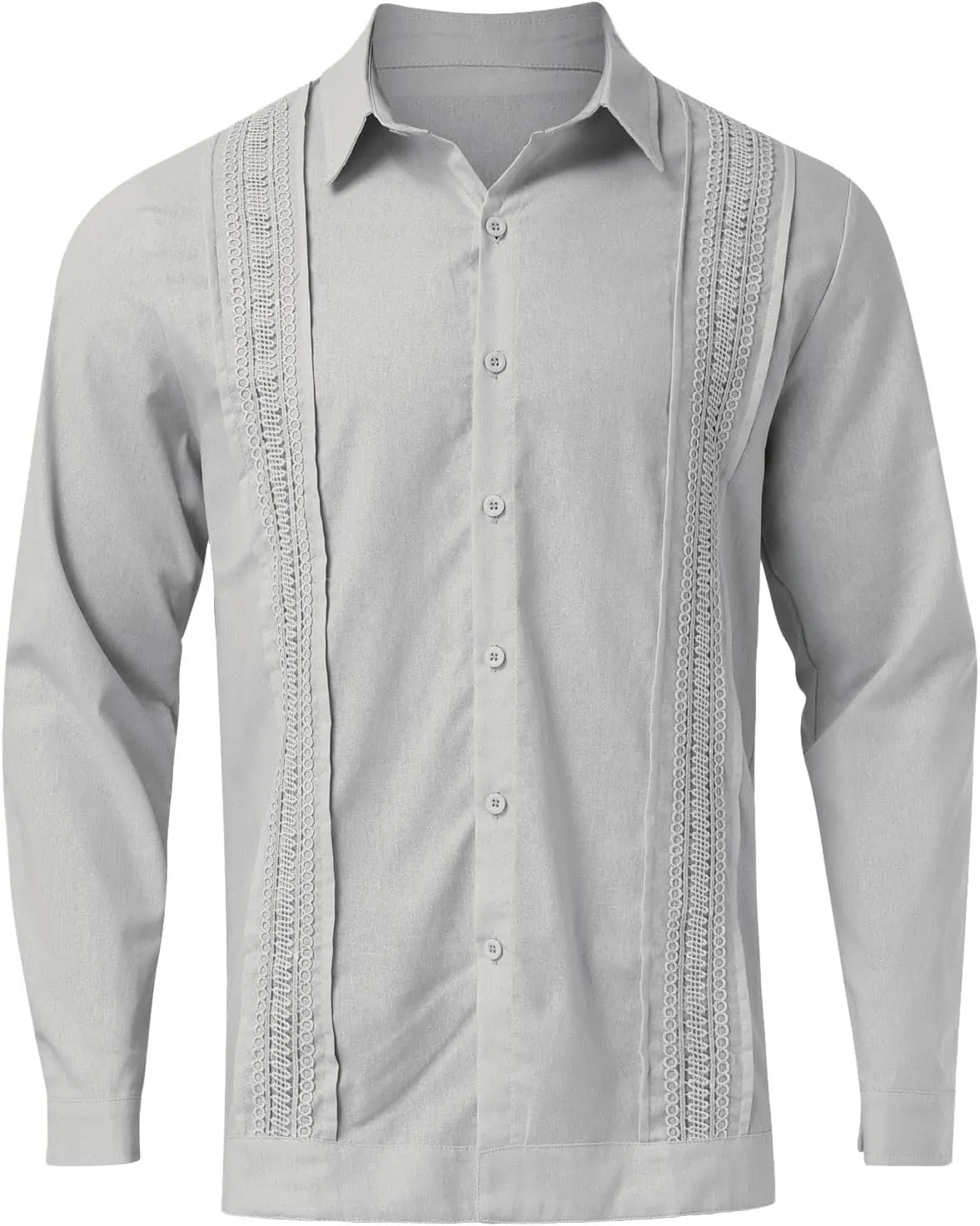 Mens Cotton Linen Long Sleeve Shirt Casual Summer Cuban Guayabera Button Down Solid Lapel Collar Outdoor Shirt Top