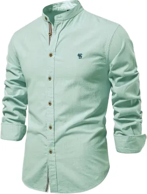 Mens Cotton Regular Fit Button Down Shirts Business Casual Lapel Tops Fashion Solid Color Long Sleeve Dress Shirt