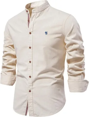 Mens Cotton Regular Fit Button Down Shirts Business Casual Lapel Tops Fashion Solid Color Long Sleeve Dress Shirt