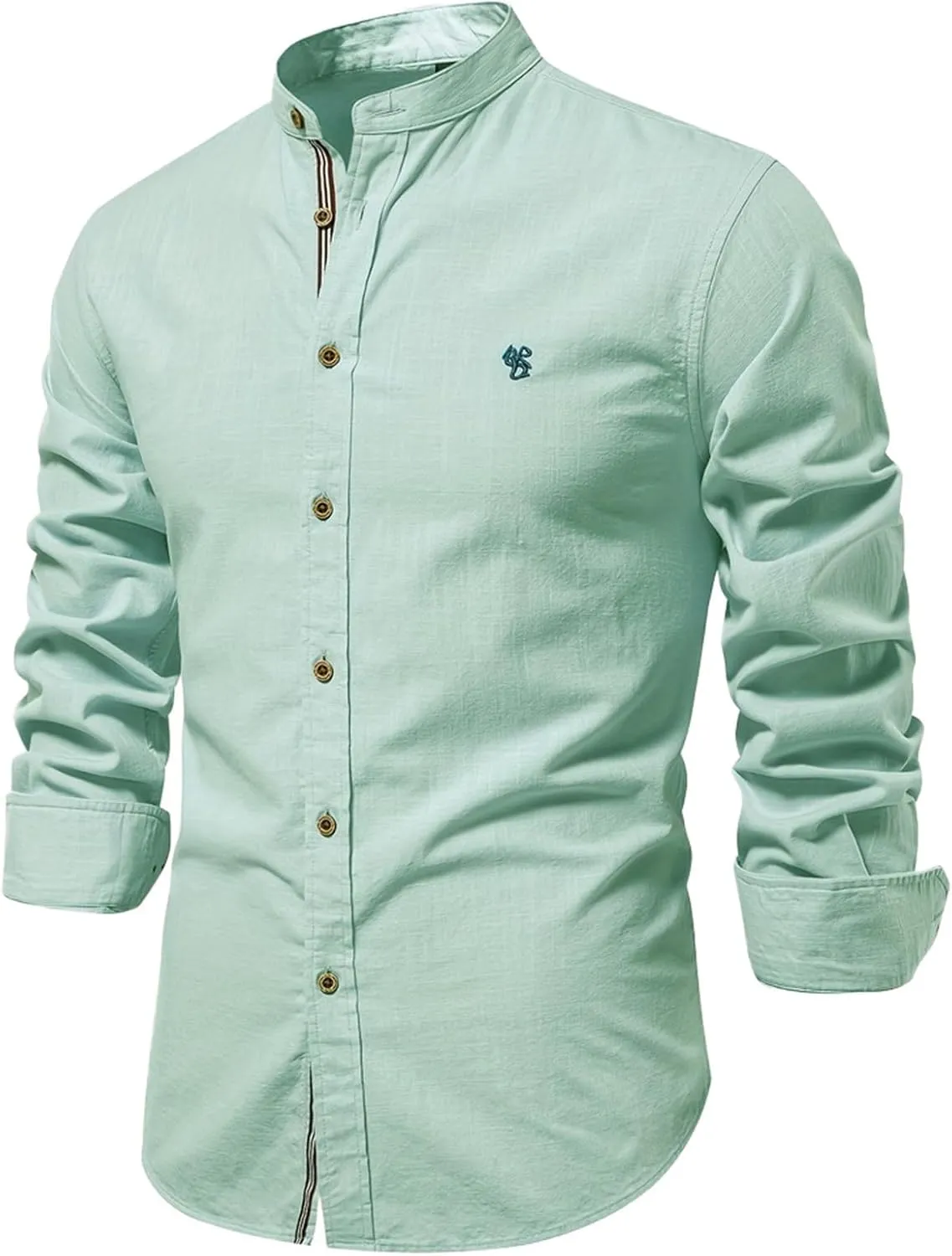 Mens Cotton Regular Fit Button Down Shirts Business Casual Lapel Tops Fashion Solid Color Long Sleeve Dress Shirt