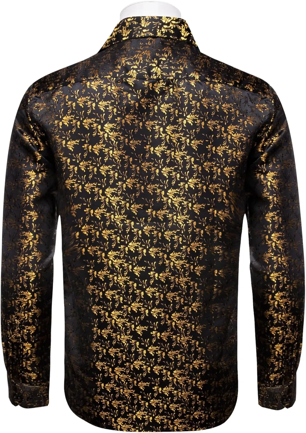 Mens Dress Shirt Silk Long Sleeve Button Up Shirts Retro Floral Tuxedo Shirts for Wedding Party Events