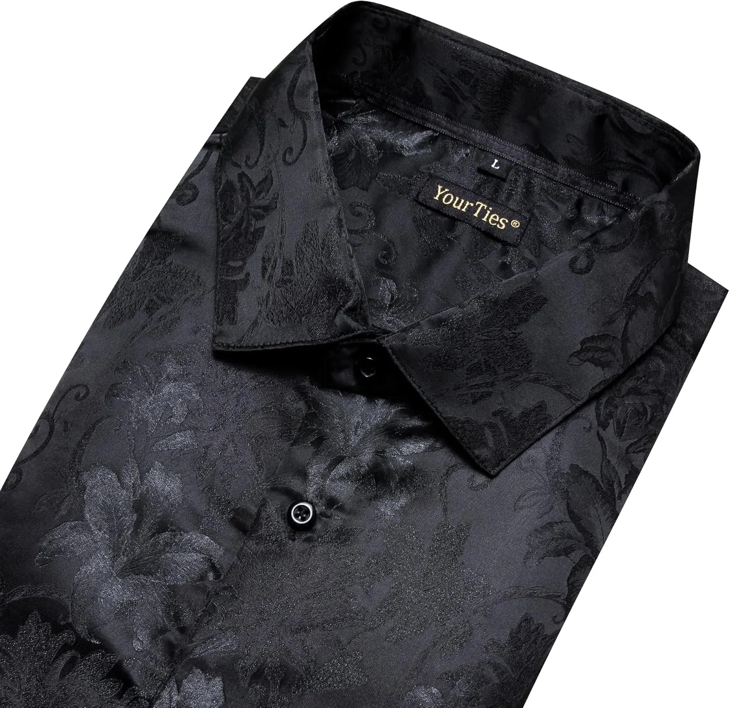 Mens Dress Shirt Silk Long Sleeve Button Up Shirts Retro Floral Tuxedo Shirts for Wedding Party Events