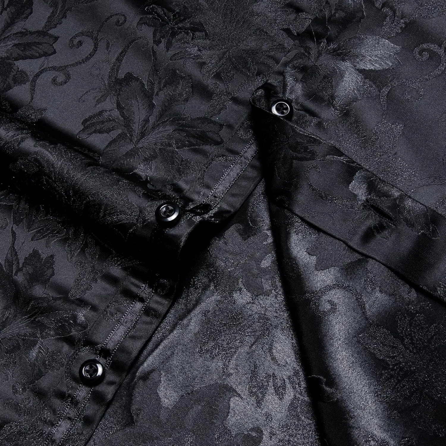 Mens Dress Shirt Silk Long Sleeve Button Up Shirts Retro Floral Tuxedo Shirts for Wedding Party Events