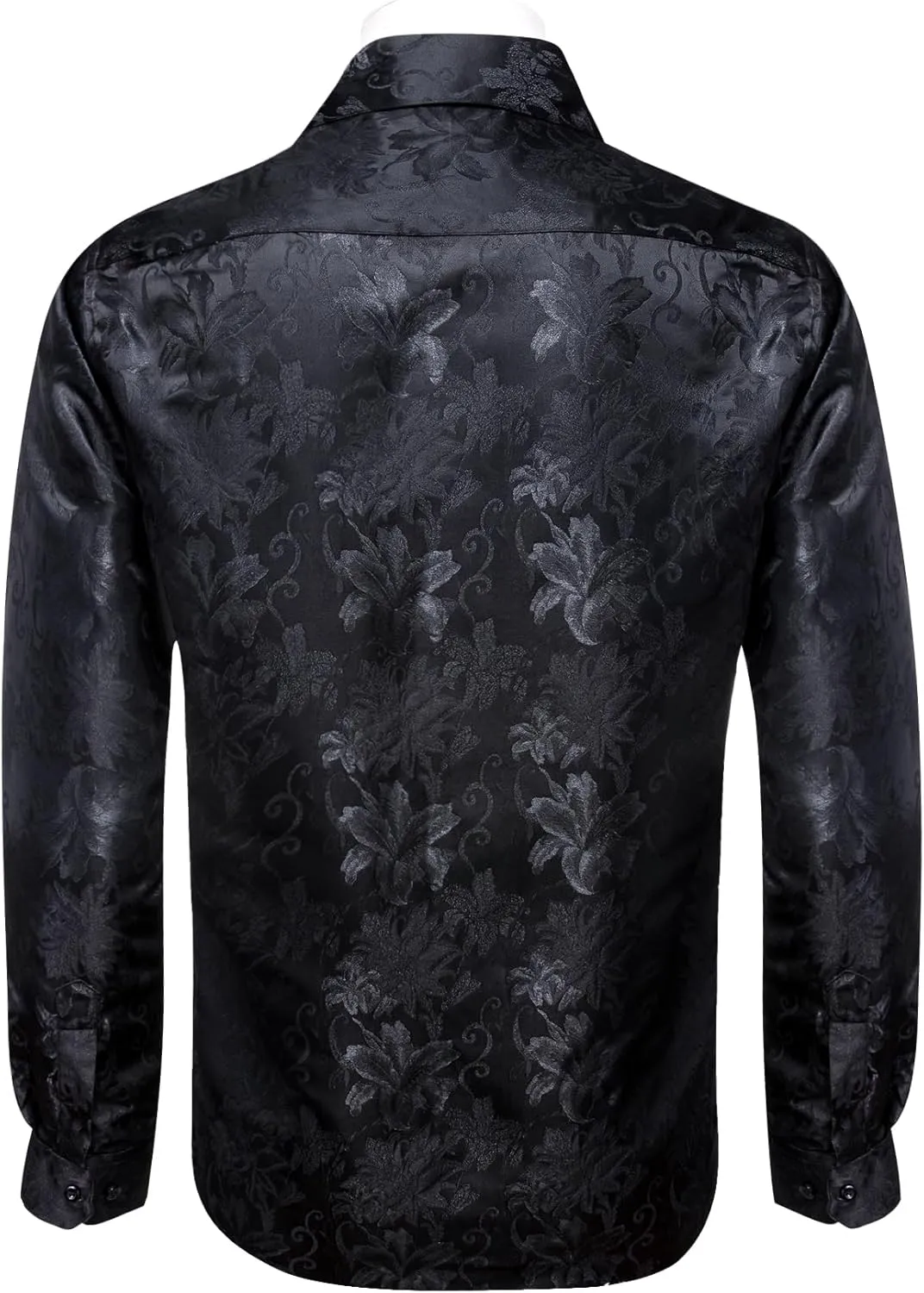 Mens Dress Shirt Silk Long Sleeve Button Up Shirts Retro Floral Tuxedo Shirts for Wedding Party Events