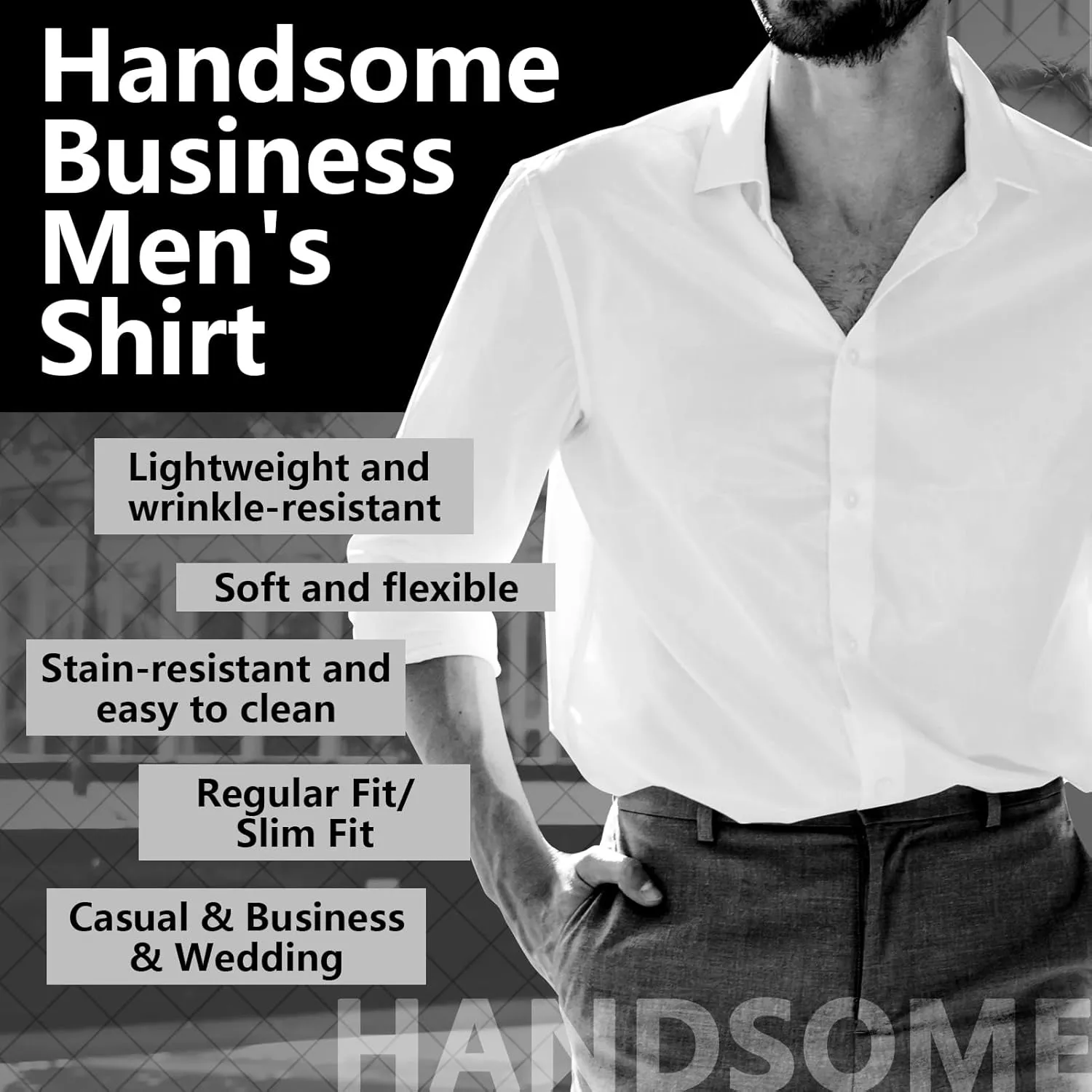 Men's Dress Shirts Slim Fit Solid Formal Shirt Business Casual Button Down Shirts Long Sleeve Stretch Tuxedo Shirt