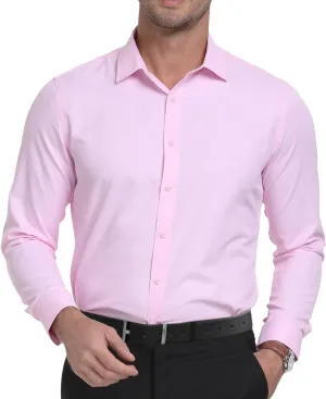 Men's Dress Shirts Slim Fit Solid Formal Shirt Business Casual Button Down Shirts Long Sleeve Stretch Tuxedo Shirt