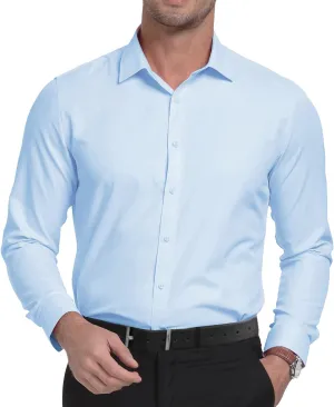 Men's Dress Shirts Slim Fit Solid Formal Shirt Business Casual Button Down Shirts Long Sleeve Stretch Tuxedo Shirt