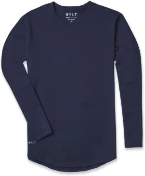 Men's Drop-Cut Long Sleeve  Plain Crewneck Shirt for Men  Soft Polyester, Cotton, Spandex Blend  Wrinkle Resistant