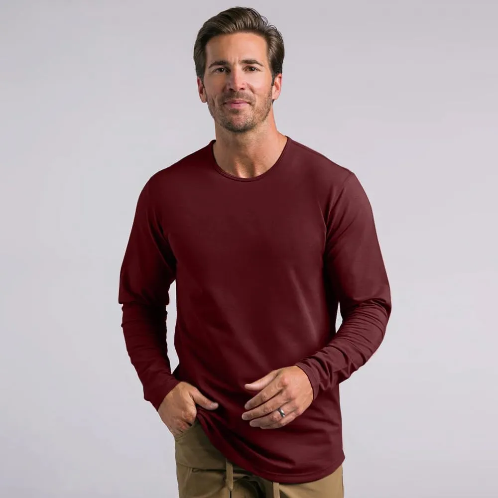 Men's Drop-Cut Long Sleeve  Plain Crewneck Shirt for Men  Soft Polyester, Cotton, Spandex Blend  Wrinkle Resistant
