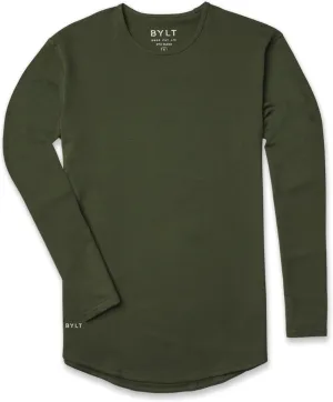 Men's Drop-Cut Long Sleeve  Plain Crewneck Shirt for Men  Soft Polyester, Cotton, Spandex Blend  Wrinkle Resistant