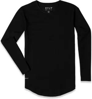 Men's Drop-Cut Long Sleeve  Plain Crewneck Shirt for Men  Soft Polyester, Cotton, Spandex Blend  Wrinkle Resistant