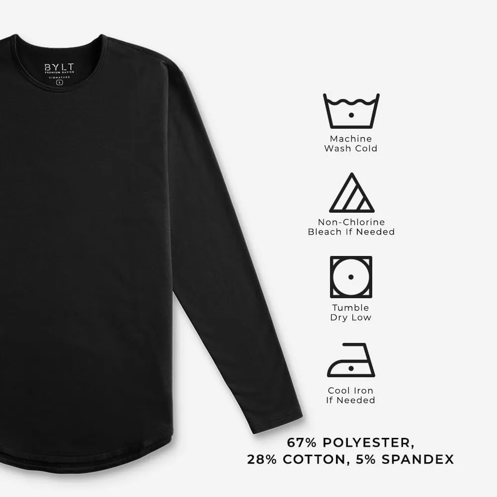 Men's Drop-Cut Long Sleeve  Plain Crewneck Shirt for Men  Soft Polyester, Cotton, Spandex Blend  Wrinkle Resistant